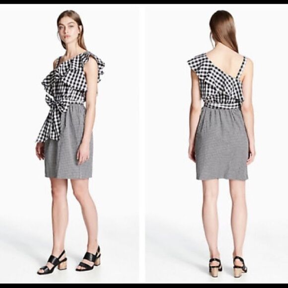 NWT Calvin Klein Gingham Plaid One Shoulder Dress - Picture 9 of 9